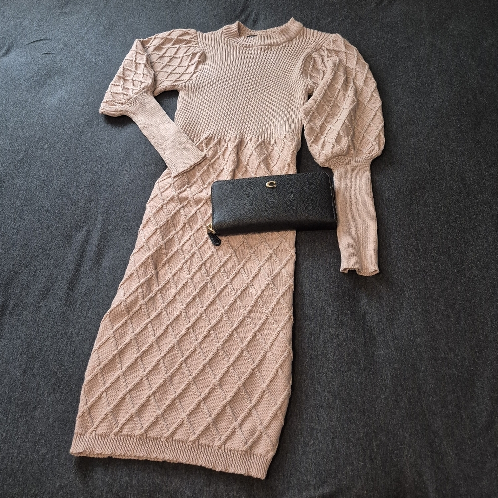 Elegant Tan Cable Knit Dress